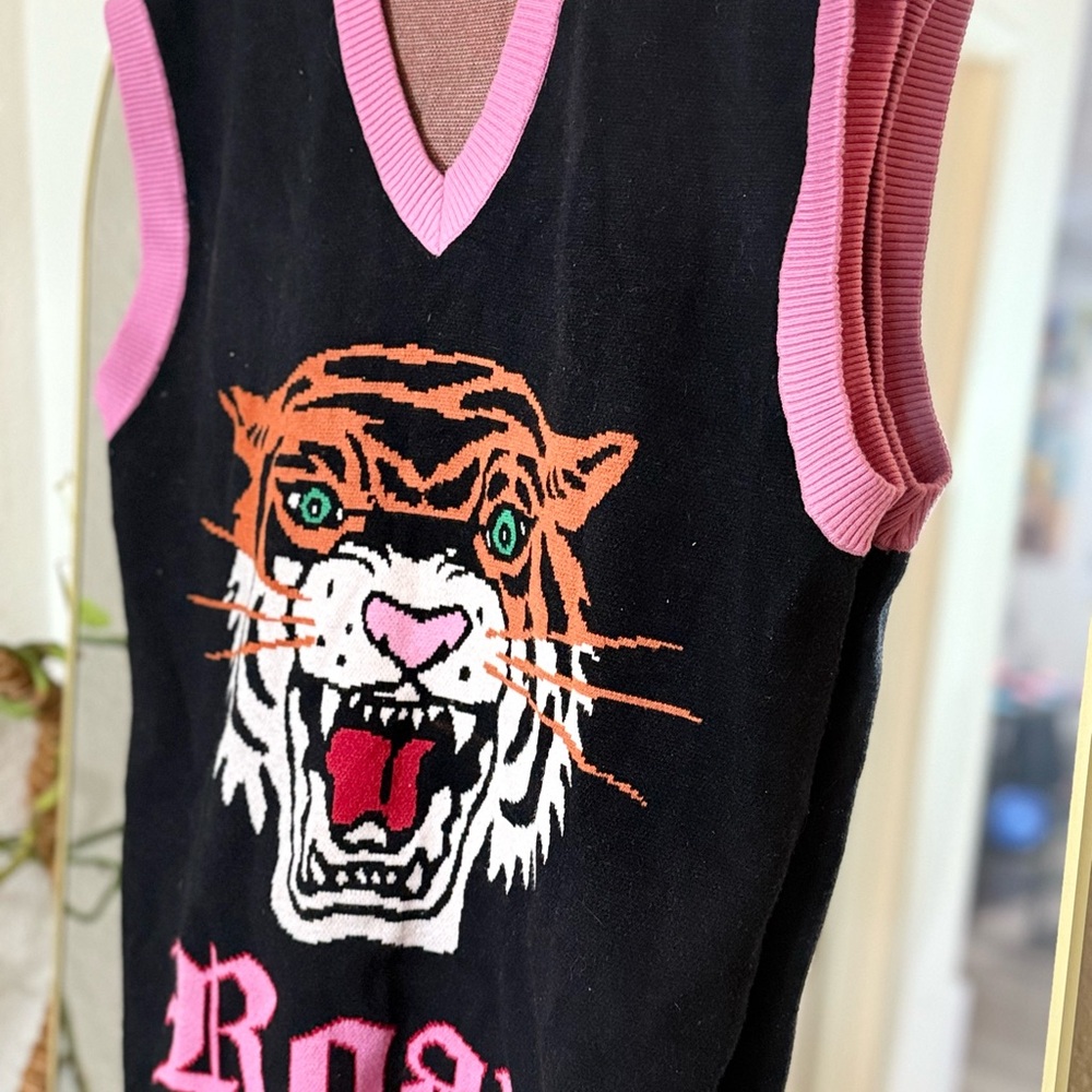 Black and Pink Tiger Graphic Sweater Vest
